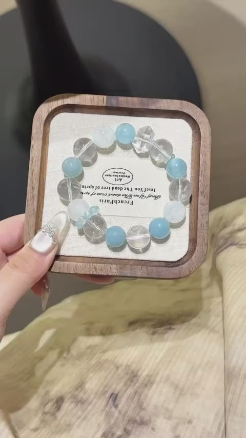 Aquamarine & Snow Phantom Quartz Bracelet-Inspire Creativity