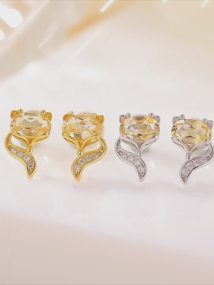 Boucles d'oreilles clous renard en citrine naturelle