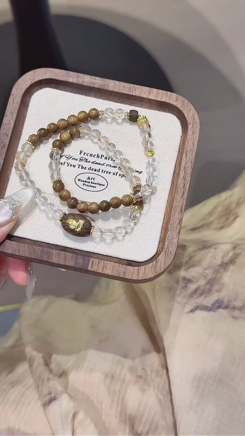 Clear Quartz & Agarwood Bracelet-Calm Mind For Restful Sleep