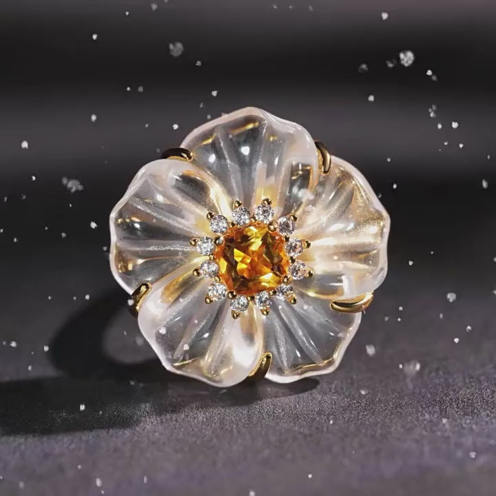 Bague fleur en cristal de citrine naturelle
