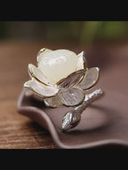 Bague Lotus en Jade Hetian - Paix Intérieure & Énergie Pure