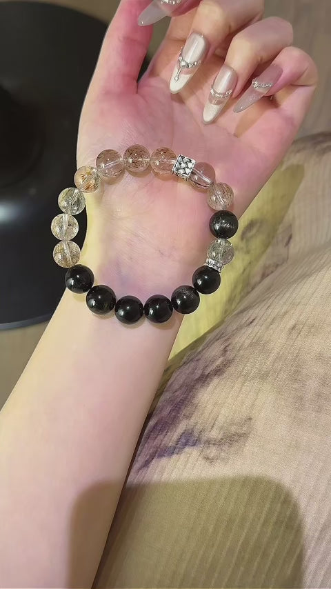 Black‑Gold Rutilated Quartz & Gold Obsidian Bracelet - Business Opportunities
