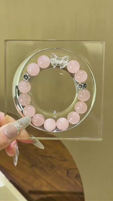 Rose Quartz & Clear Quartz Bow Bracelet - Enhance personal magnetism
