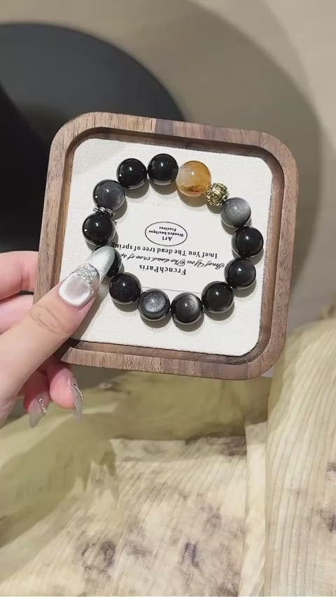 Silver Obsidian & Flower Agate Bracelet-Dispel Inner Turmoil