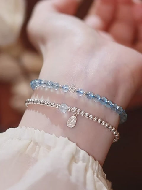 Bracelet en Argent Sterling Aigue-Marine – Active le Chakra de la Gorge, Clarté d'Expression, Attire les Bienfaiteurs