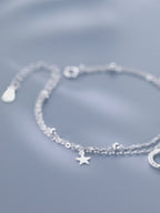 Double Chain Star Moon S925 Bracelet, Delicate Gift for Her