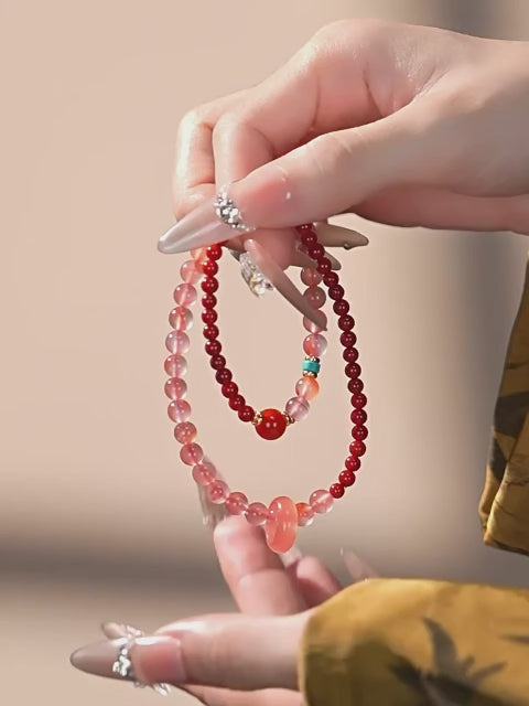 Bracelet de cinabre naturel Renouveau Lotus Rouge