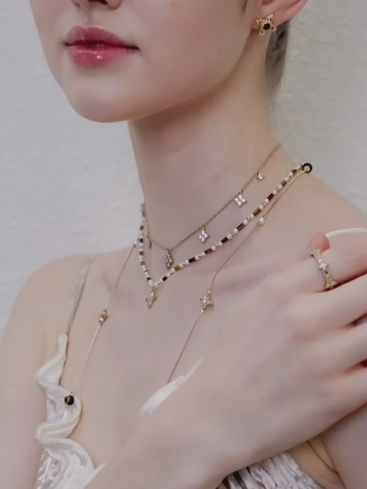Collier ras du cou pour femme en œil de tigre, style vintage, pendentif étoile à quatre branches