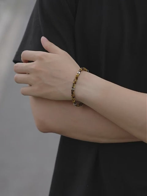 Bracelet en Pierre Naturelle Œil de Tigre, Coupe Droite et Facette Fine, Cadeau de Saint-Valentin pour Petit Ami