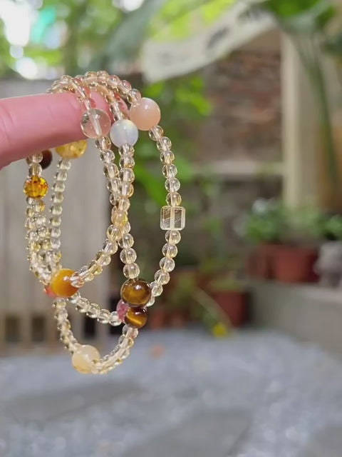 Natural Yellow Crystal Multi Treasure Lucky Multi Circle Bracelet - Positive Energy and Lasting Luck