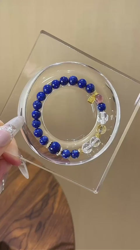 Lapis Lazuli, Clear Quartz & Strawberry Quartz Bracelet - Boost Fortune