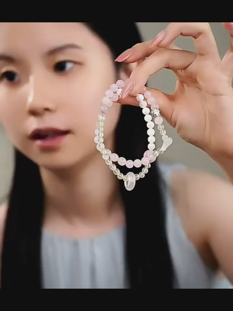 Natural Pink Crystal Double Loop Bracelet - Sincere Love, Smooth Life