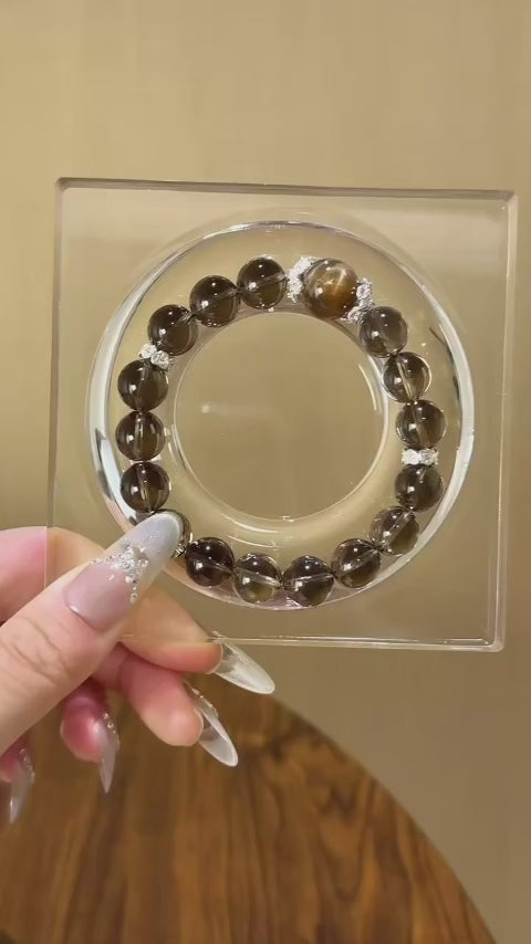 Golden Hematoid & Smoky Quartz Bracelet - Attract Positive Protection