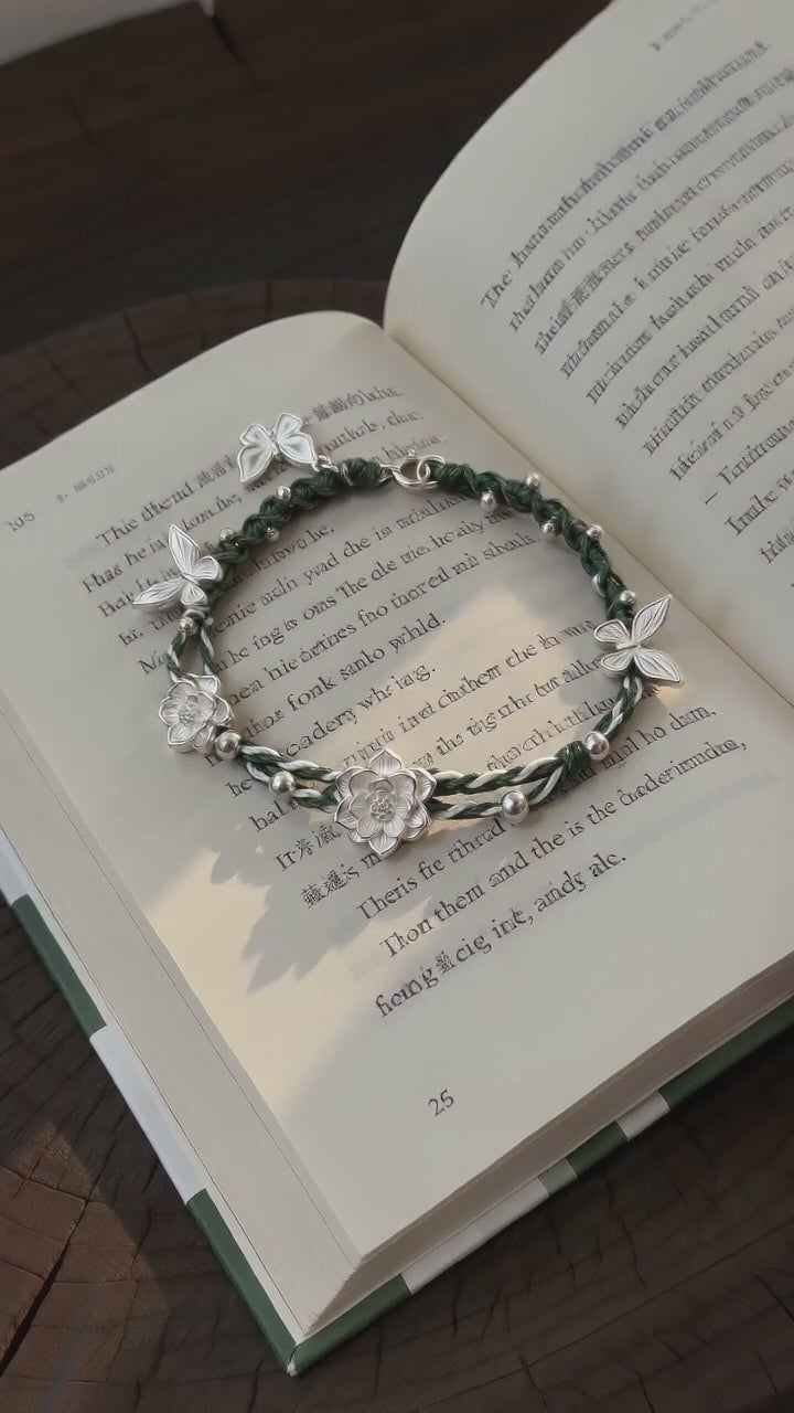 Hand Braided Silver Lotus Butterfly Bracelet - Purity & Freedom