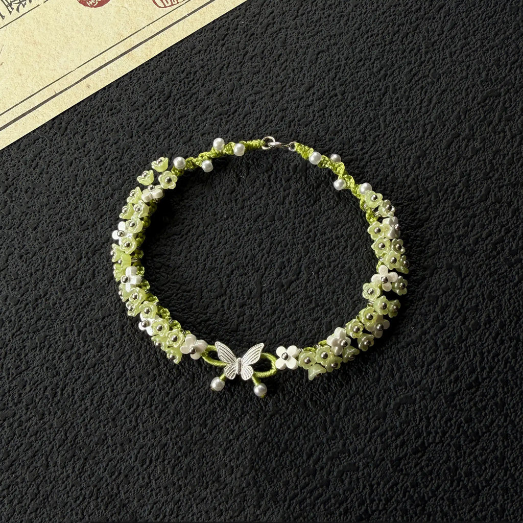 S925 Sterling Silver Four Leaf Clover & Butterfly Handmade Braided Bracelet - Luck & Transformation Energy