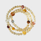 Bracelet de richesse multi-boucles en citrine fantôme jaune naturel et pierres précieuses mélangées - Booste les revenus stables et la carrière