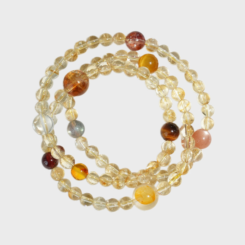 Natural Yellow Phantom Citrine Mixed Gem Multi-Loop Wealth Bracelet - Boost Steady Income & Career