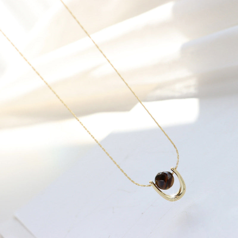 Natural Tiger Eye Stone Necklace, Versatile & Edgy Sweater Chain, Light Luxury Style