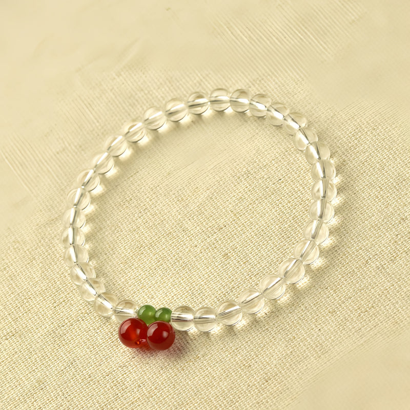 Natural White Crystal Cherry Bracelet Necklace Set – Soothe Emotions, Cleanse Aura
