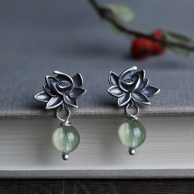 Boucles d'oreilles en quartz rutile vert Lucky Lotus – Un cadeau attentionné pour elle