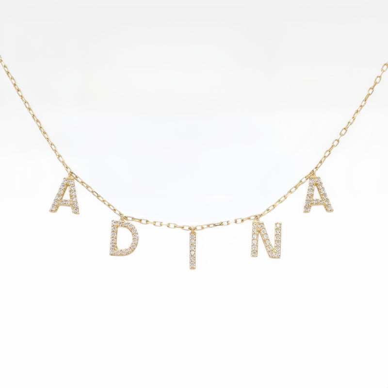 Custom Full Diamond Letter Pendant Necklace | 925 Sterling Silver Layered Name Necklace