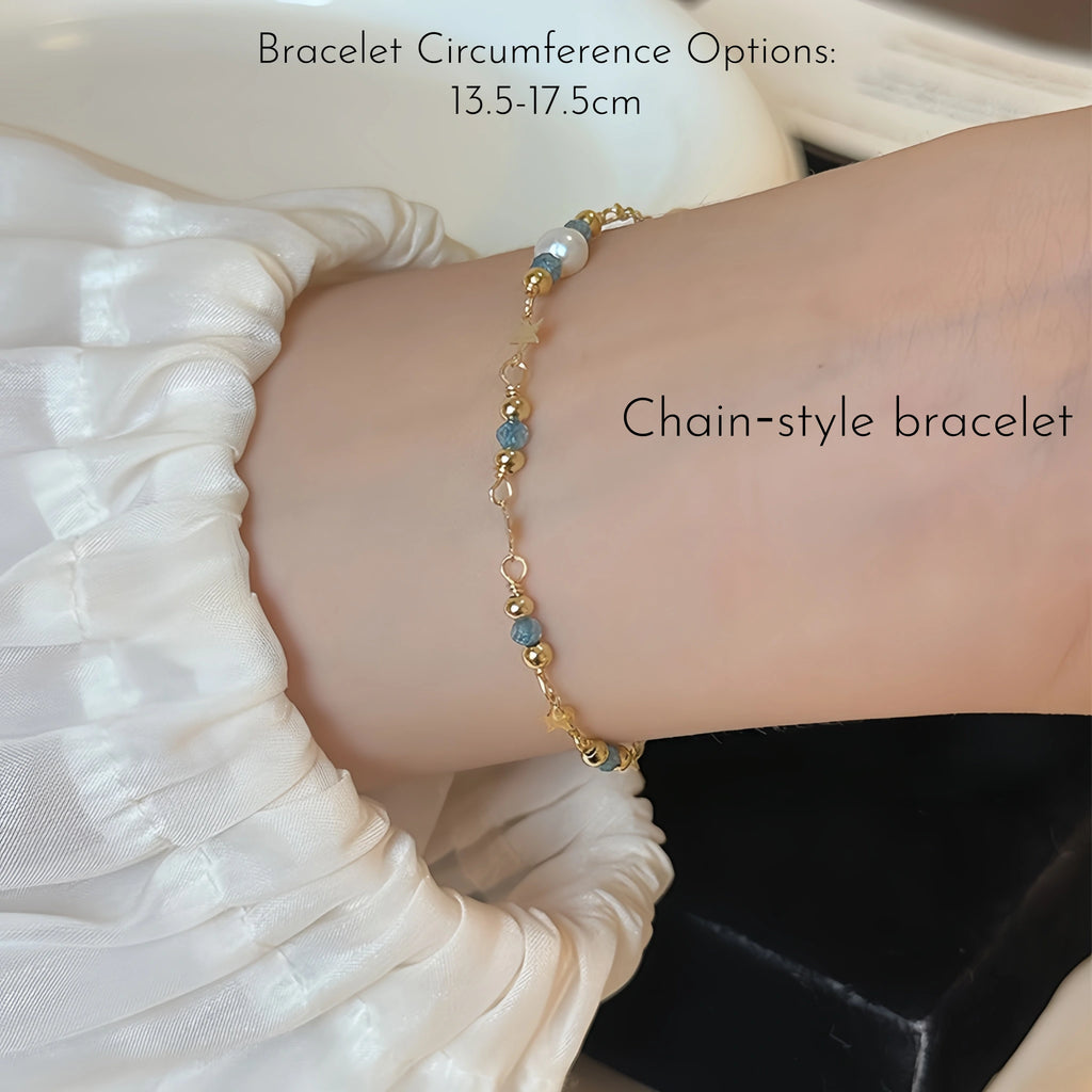 Natural Blue Apatite & Pearl Bracelet - Clear Mind & Gentle Self‑Expression