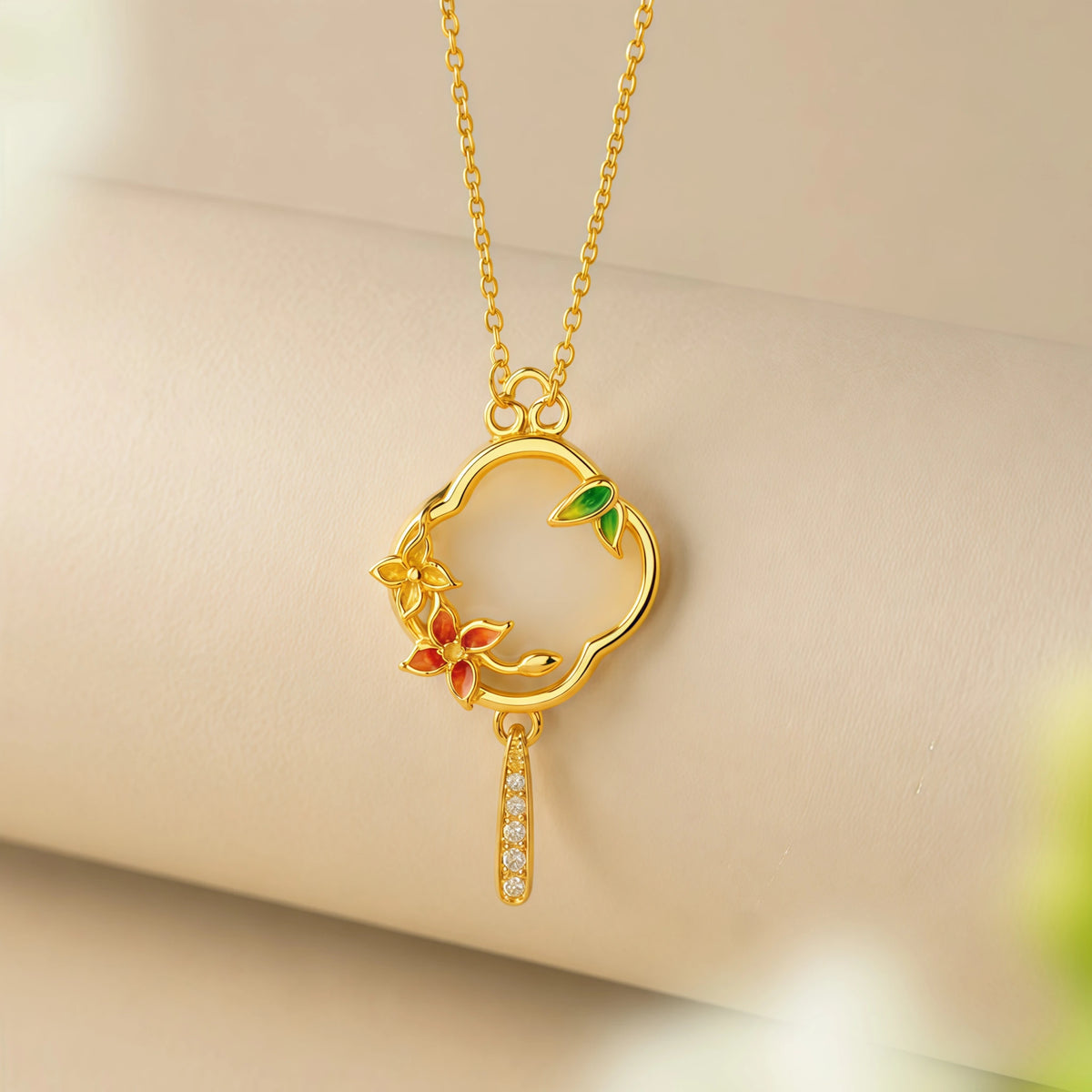 Blooming Begonia Hetian Jade Pendant Necklace - Joy & Good Fortune