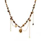 Natural Tiger Eye Stone Necklace — Maillard Vintage Fringe Choker Necklace