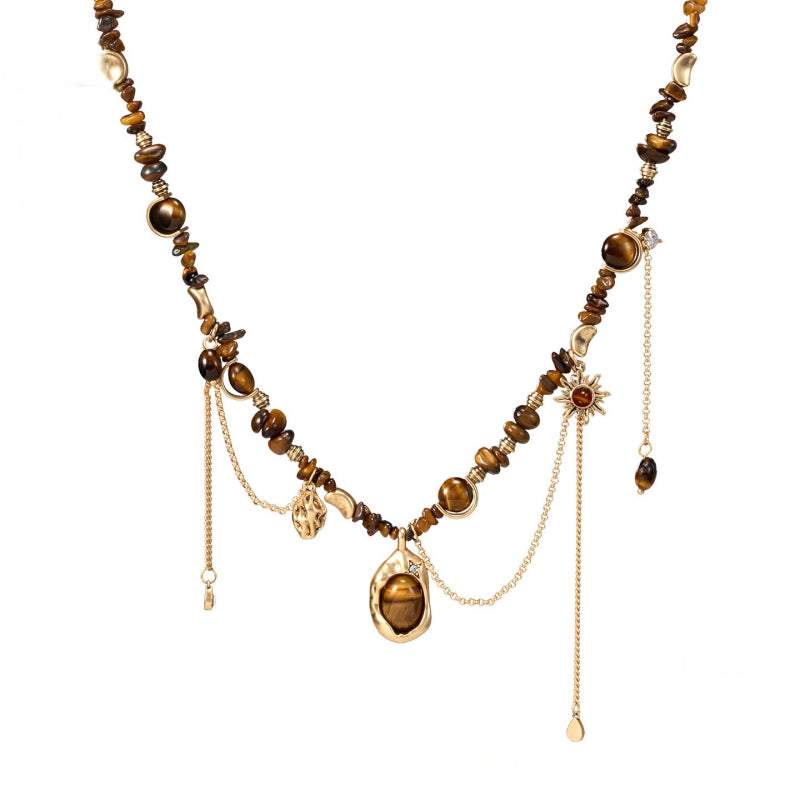 Natural Tiger Eye Stone Necklace — Maillard Vintage Fringe Choker Necklace