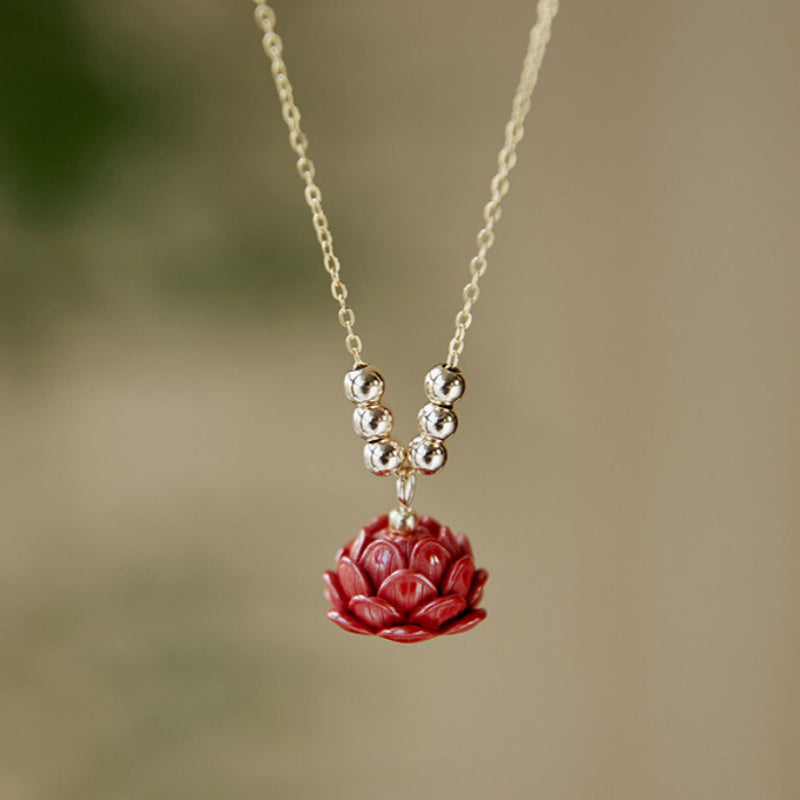 Red Lotus Cinnabar Necklace - Boosts Noble & Social Luck