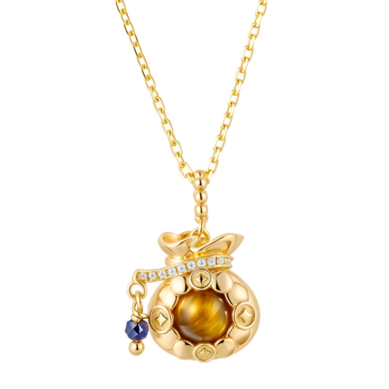 Collier Pochette Richesse Œil de Tigre — Mini Sac Porte-Bonheur Œil de Tigre