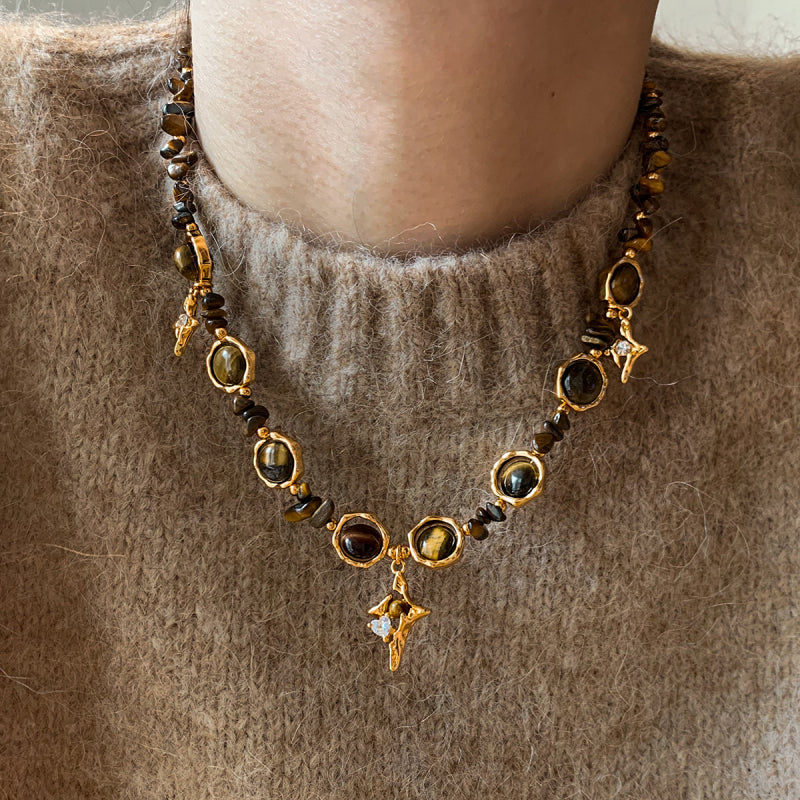 Natural Tiger Eye Stone Necklace — Maillard Starburst Couple