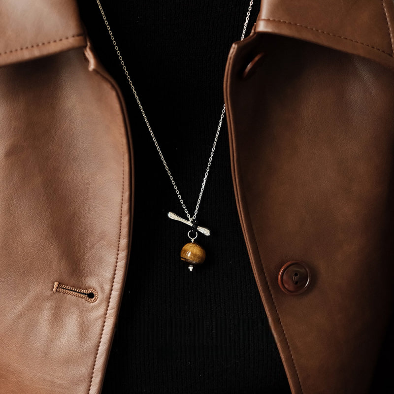 Natural Tiger Eye Stone Necklace, Floating Planet - Steady Career & Prosperous Life