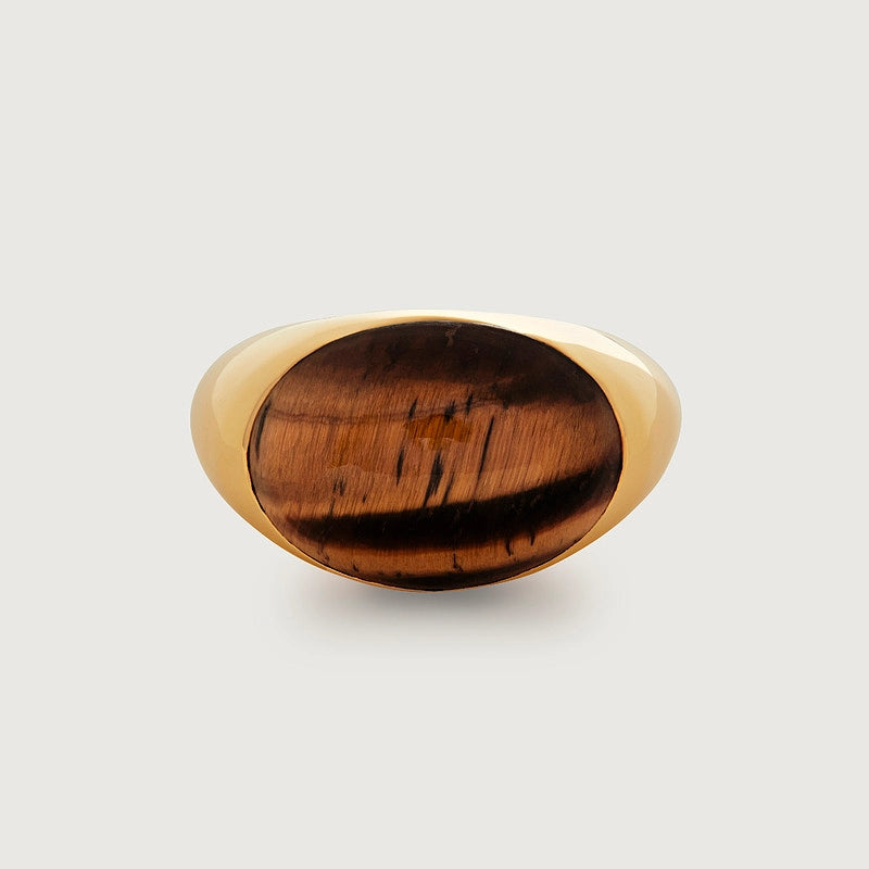 Natural Tiger Eye Stone Ring, Dome Retro Light Luxury Ring
