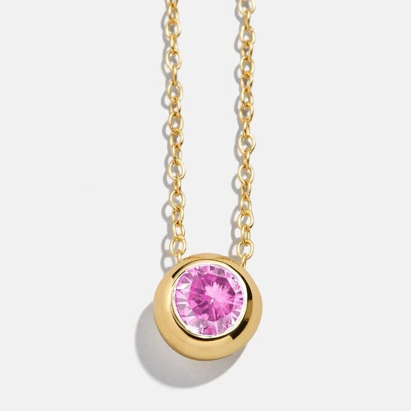Dainty Birthstone Necklace | 925 Sterling Silver Colorful Crystal Pendant | Minimalist Clavicle Chain