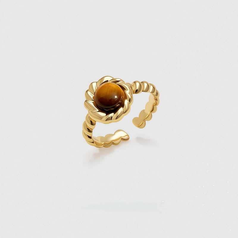 Bague en pierre naturelle œil de tigre torsadée vintage pour femme - Éloigne la négativité