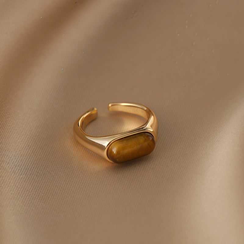 Natural Tiger Eye Stone Ring With Retro Saddle And High-end Design