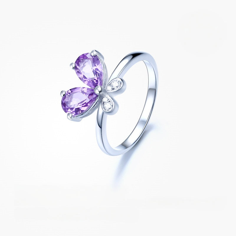 Bague papillon en améthyste naturelle – Ancrez votre énergie, ouvrez-vous à la chance