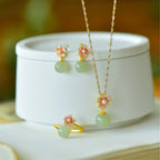 Oriental Cherry Blossom Enamel Jade Pearl Jewelry Set - Gentle Protection