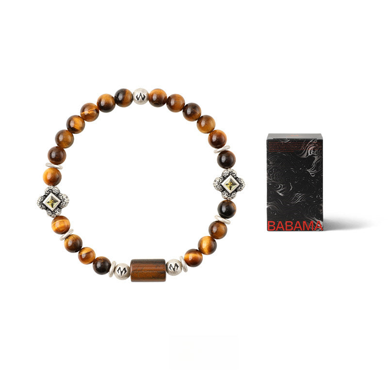 Bracelet Œil de Tigre naturel, runes anciennes — Cadeau de couple pour petit ami