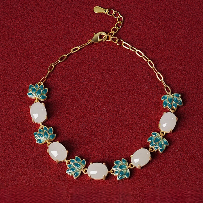 Bracelet Lotus Sacré en Jade Hetian Naturel