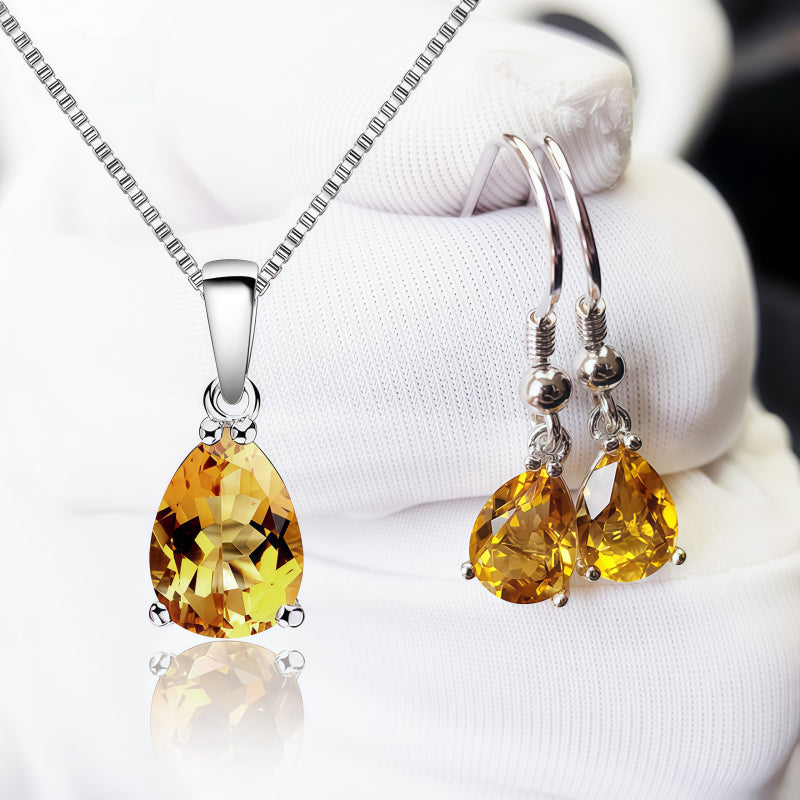 Teardrop Amethyst Silver‑Tone Jewelry Set