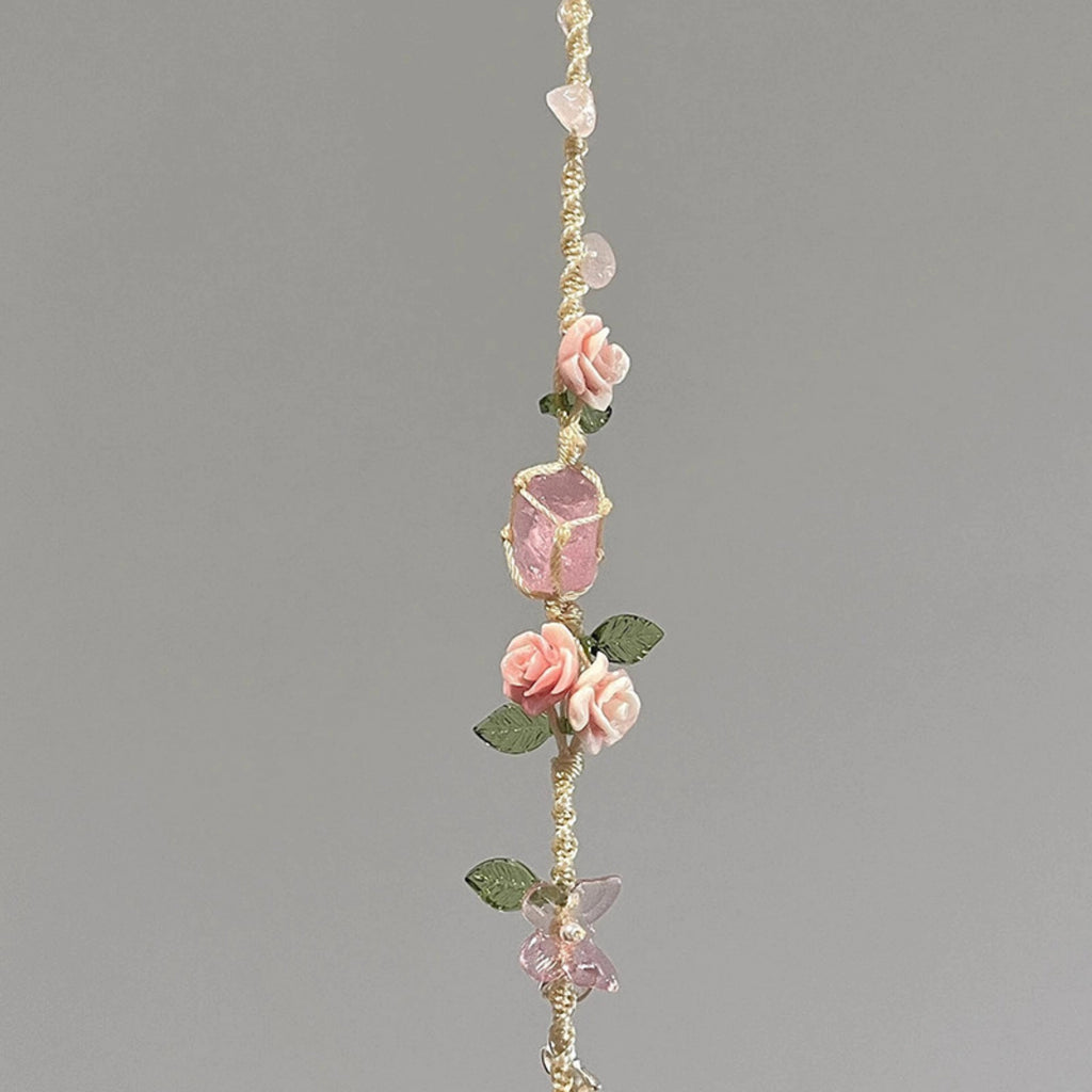 Sweet Wreath Rose Handwoven Rose Quartz Macrame Bracelet - Love & Self-care Energy Healing