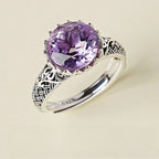 Bague Lotus en Améthyste Naturelle – Design Vintage en Argent Sterling 925