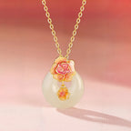 Hetian Jade Floral Donut Necklace - Peace Charm with Floral Motif
