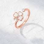 Bague Cœur Trèfle à quatre feuilles en Or Rose — Chanceux de t'avoir rencontrée, mon Seul et Unique Amour