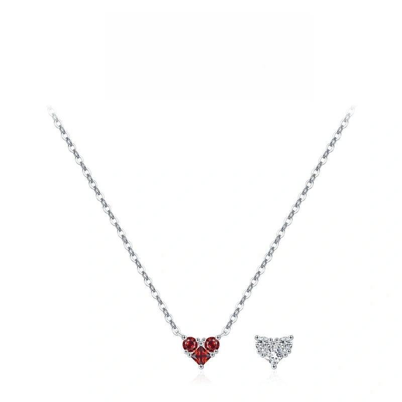 Heart Birthstone Necklace for Women | 925 Sterling Silver Three Stone Pendant | Dainty Birthday Gift