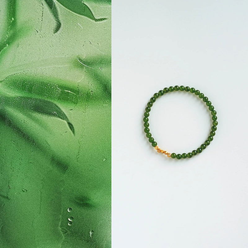 Natural Hetian Jade Golden Beads Bracelet - Inner Peace and Good Fortune