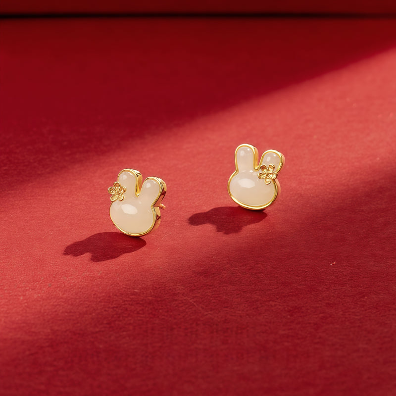 Bunny Natural  Hetian Jade Earrings - Purity and Gentle Fortune