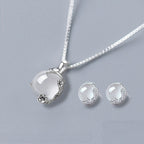 Floral Silver‑Tone White Gemstone Jewelry Set - Clears Negative Energy